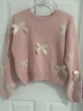 Coquette Bow Knit Sweater Pink Soft Girl Pullover NWT(Size L)